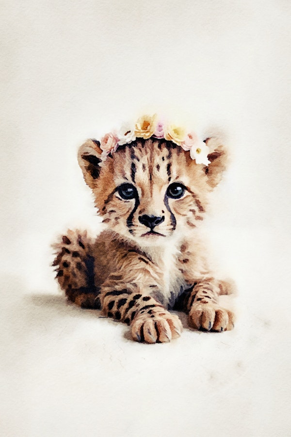 Little Cheetah with Flowers