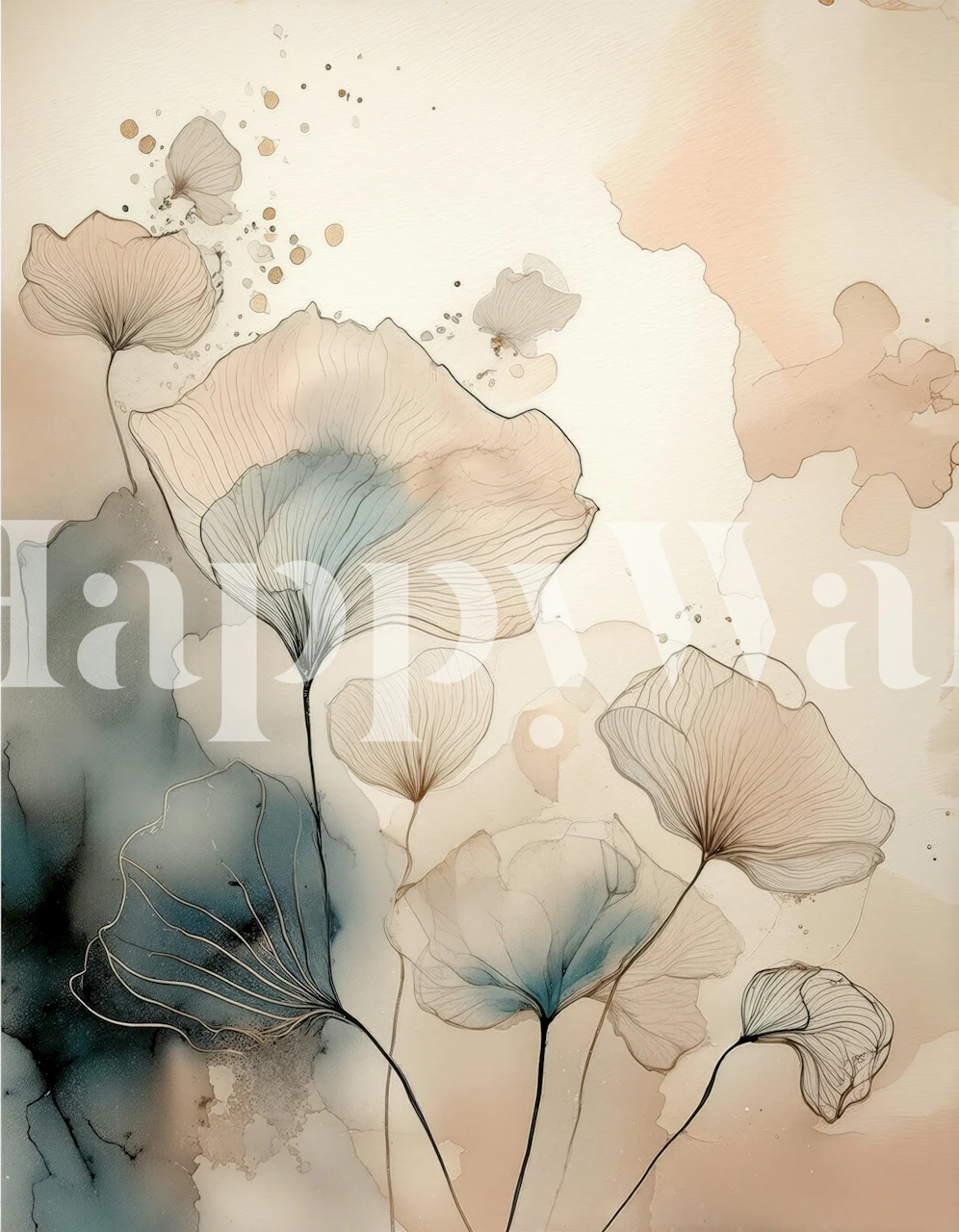 Delicate floral wallpaper in a room setting