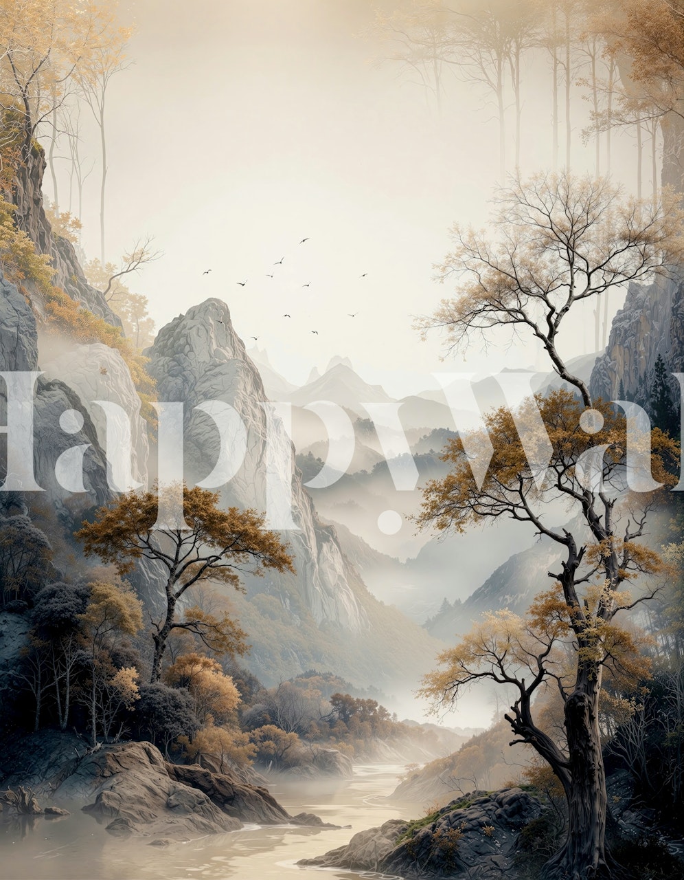 Papel pintado Golden Tree Serenity en una sala de estar