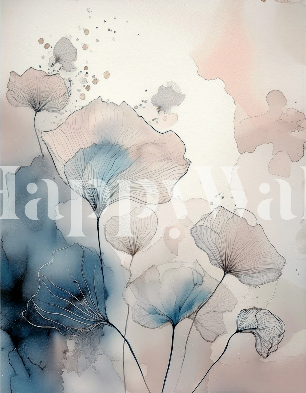 Pastel floral design with blue and pink hues wallpaper