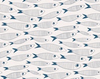 Sardines Swimming Vintage Fish - Indigo carta da parati