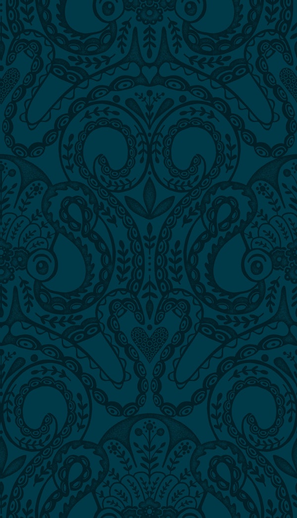 Folk octopus damask dark teal