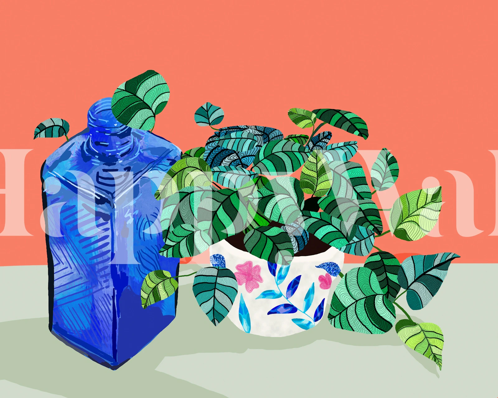 A Still Life Moment tapetdesign med planter.