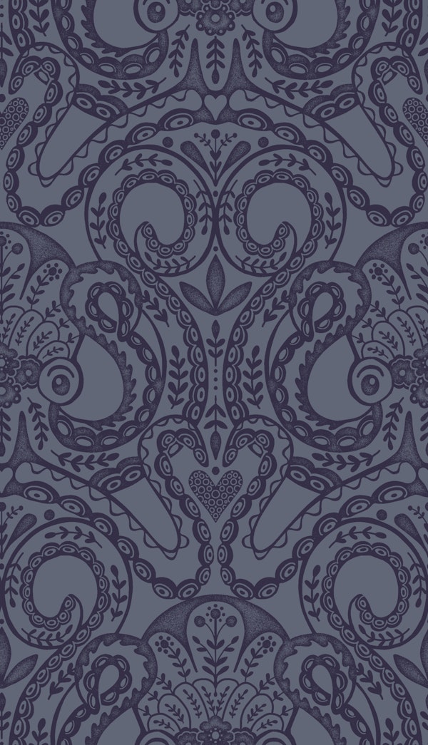 Folk octopus damask midblue