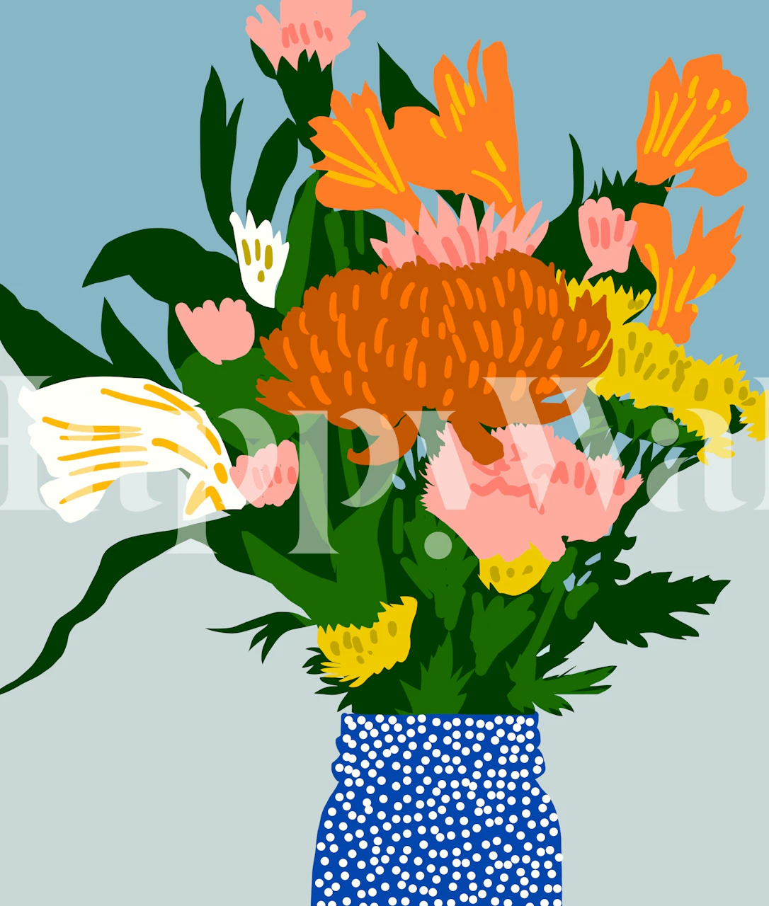 Colorful floral wallpaper in a room