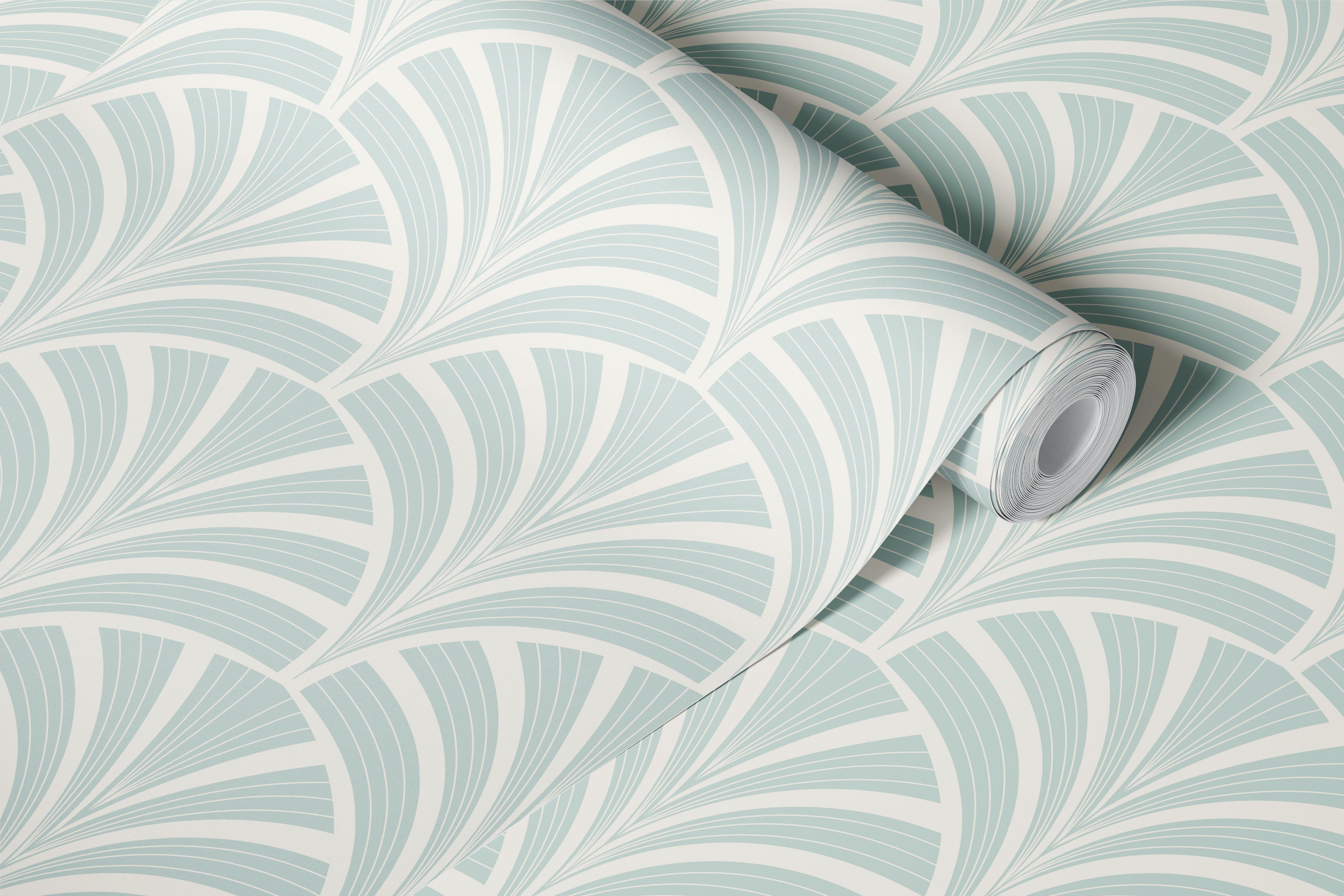 Art Deco palm fronds in light blue and cream wallpaper
