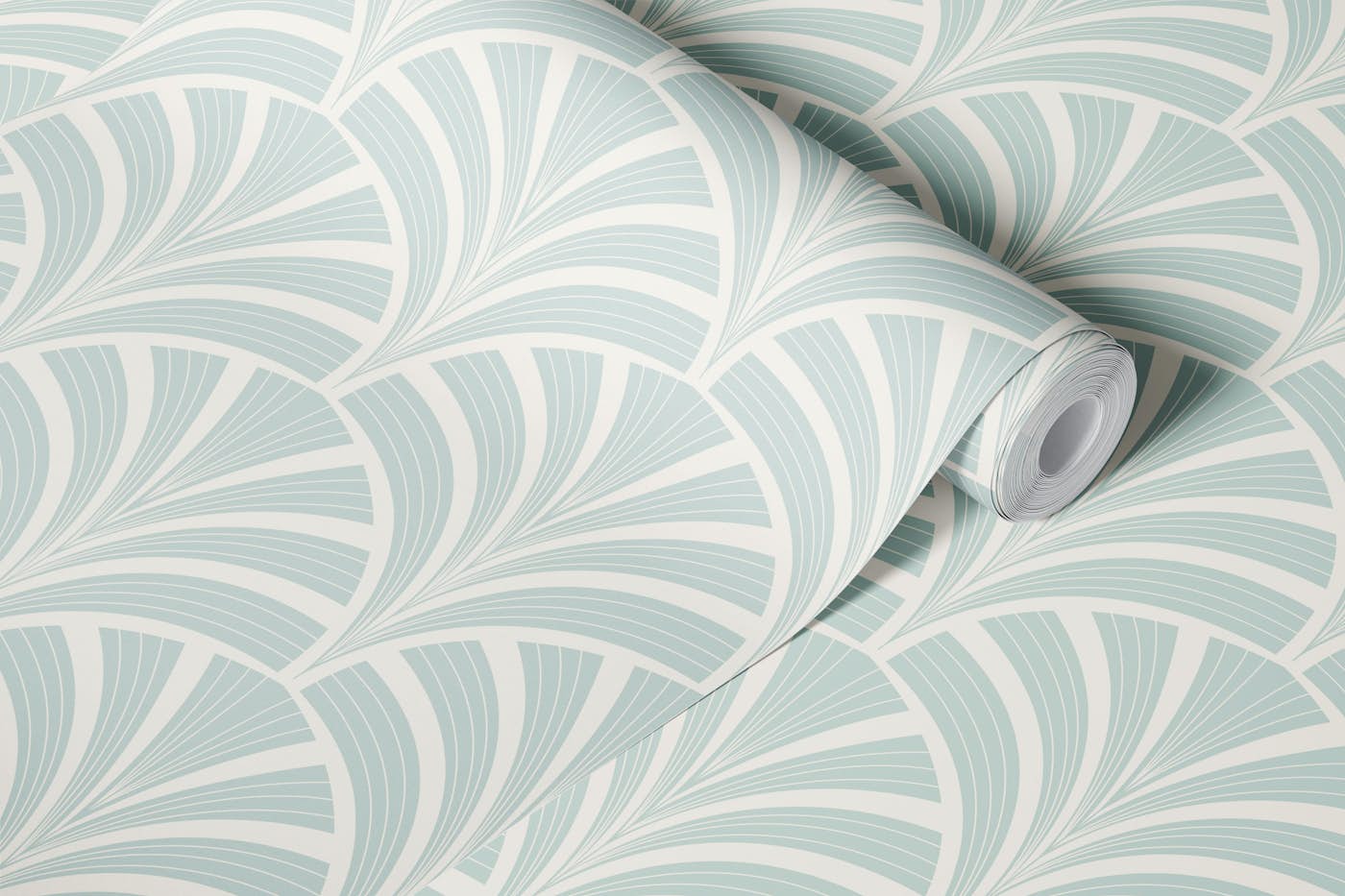 Art Deco Palm Frond - Light Blue Green wallpaper roll