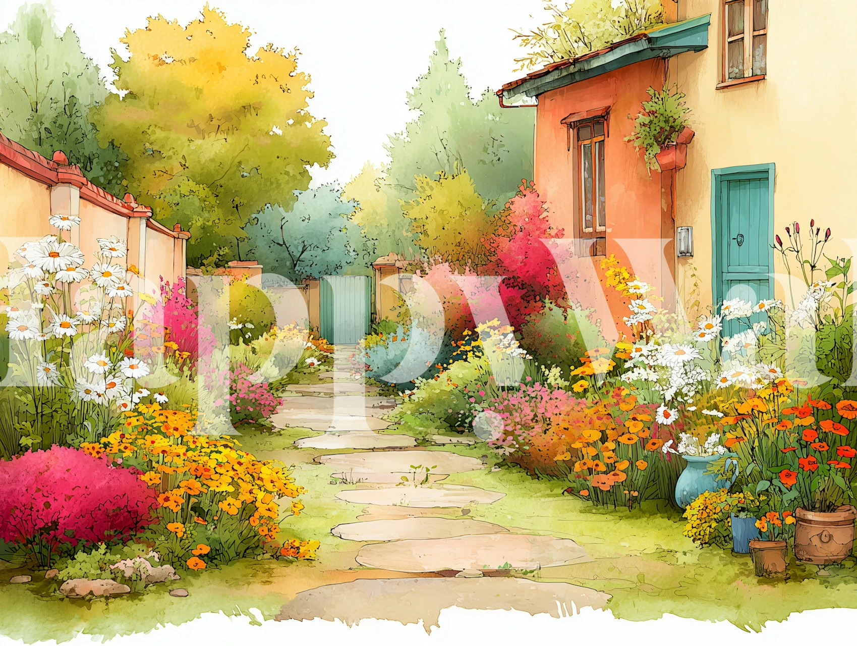 Floral Cottage Retreat wallpaper in a room setting