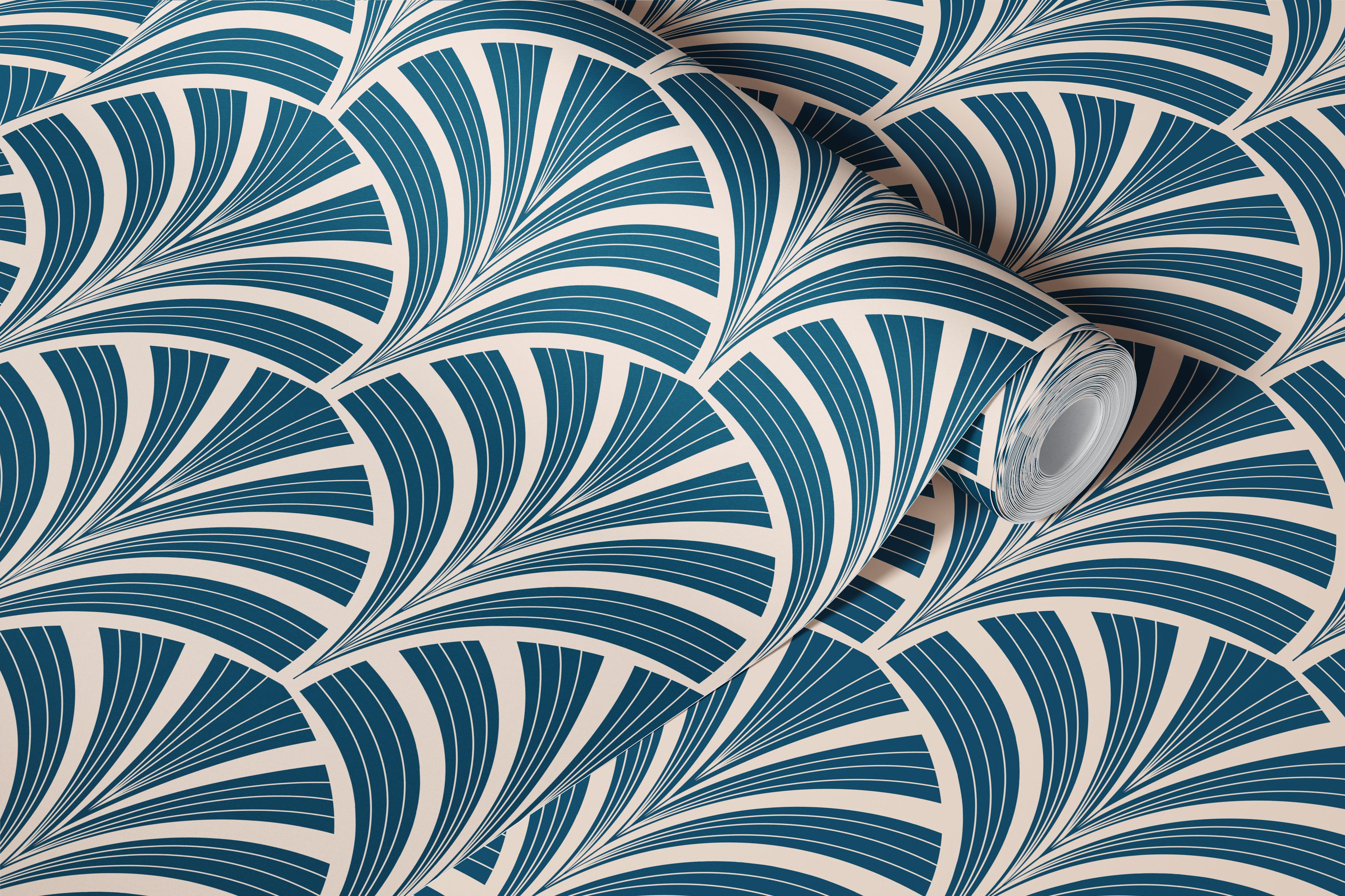 Art Deco Palm Frond Wallpaper - Peacock Blue