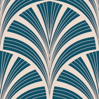 Art Deco Palm Frond - Peacock Blue Blush Pink papel de parede
