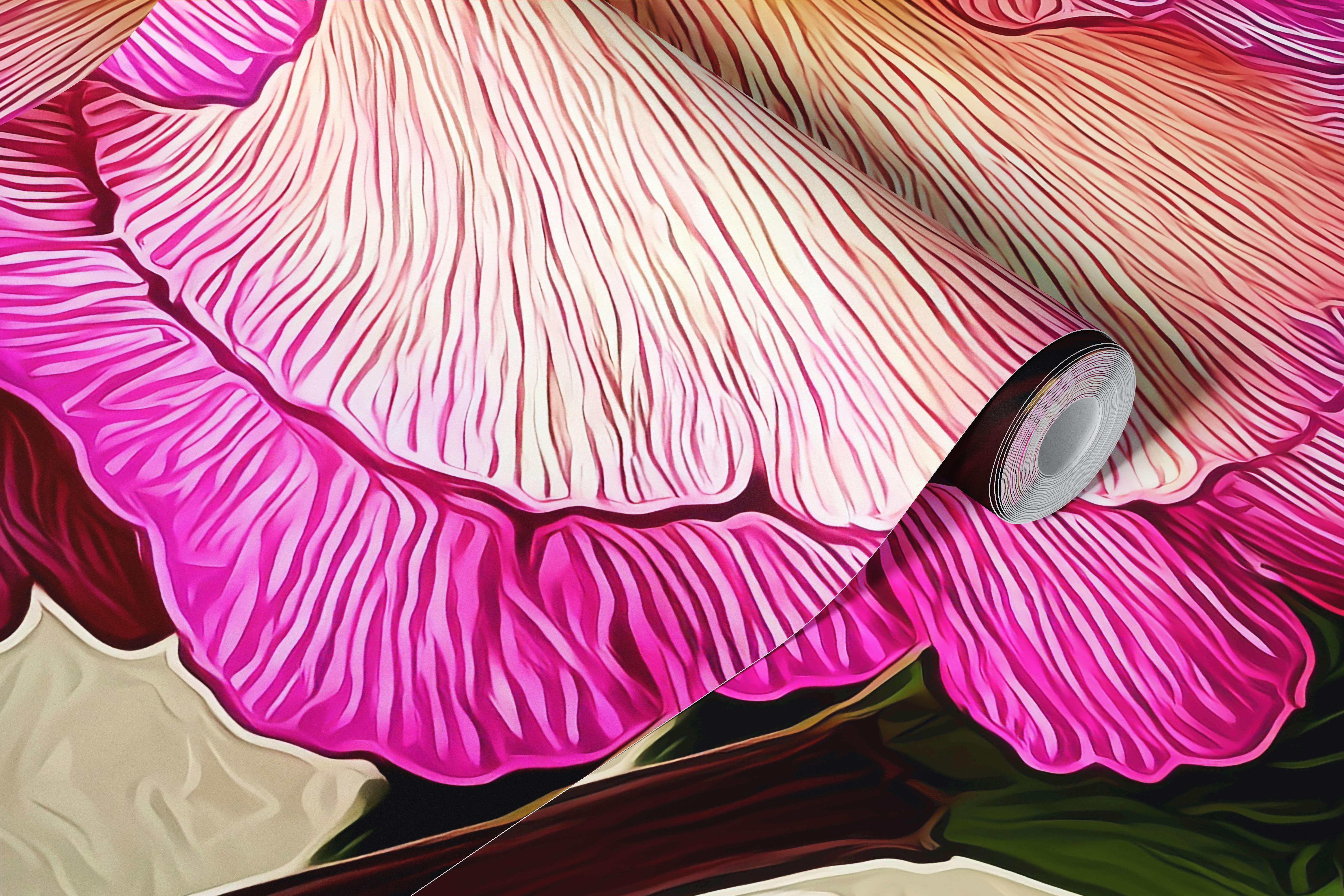 Vibrant pink flowers with soft green leaves floral wallpaper