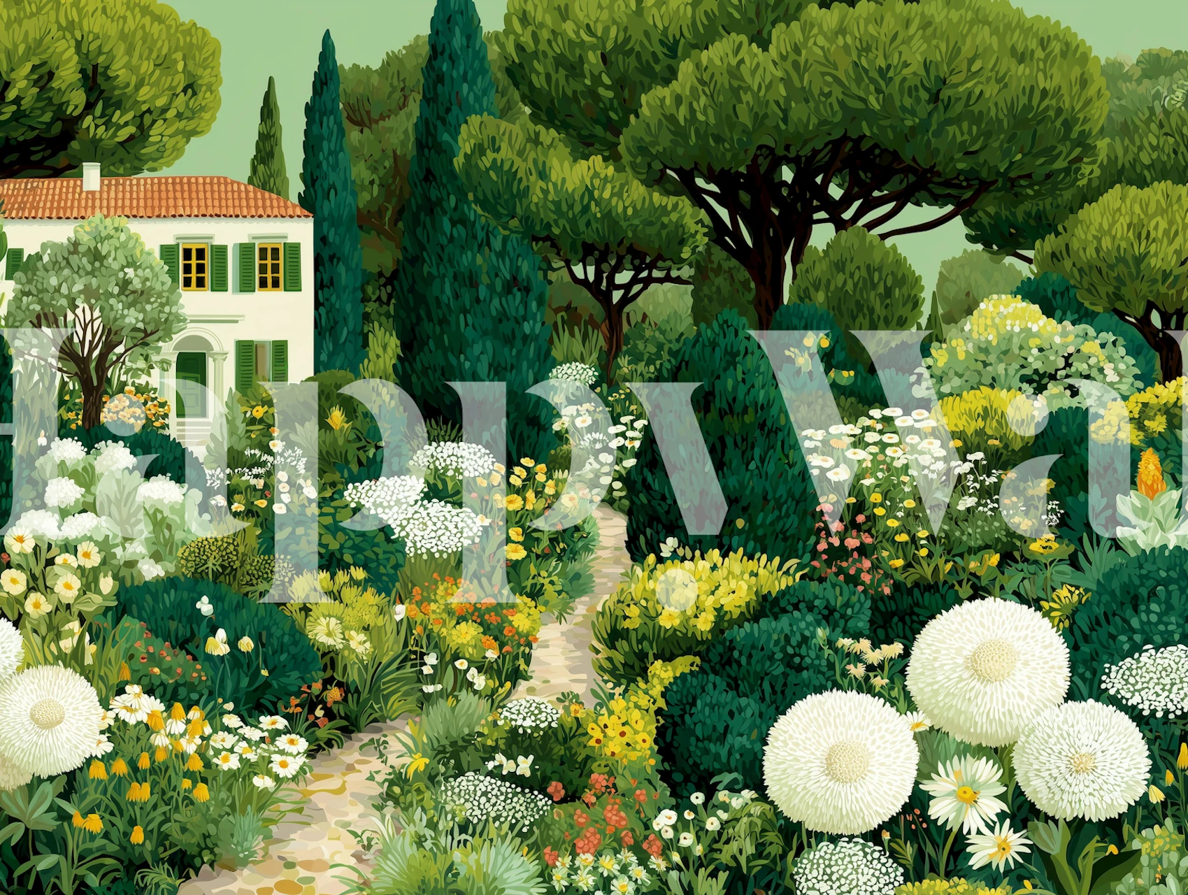 Serene Garden Retreat wallpaper in a room