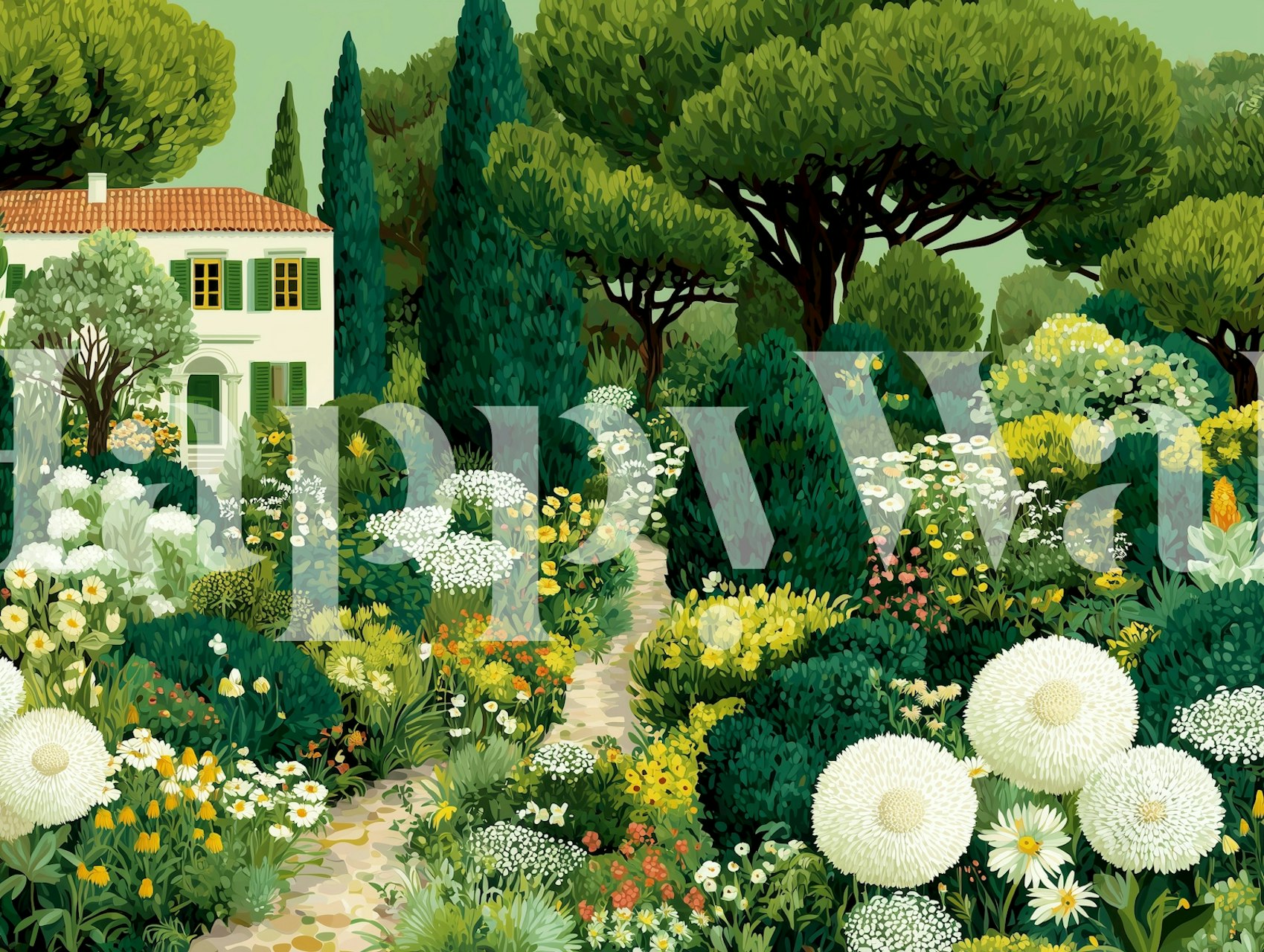 Serene Garden Retreat wallpaper in a room