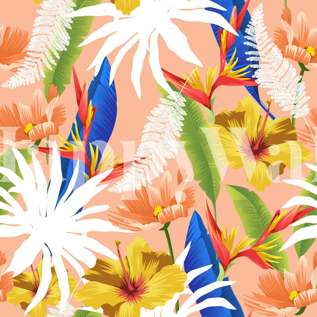 Colorful floral wallpaper in a room