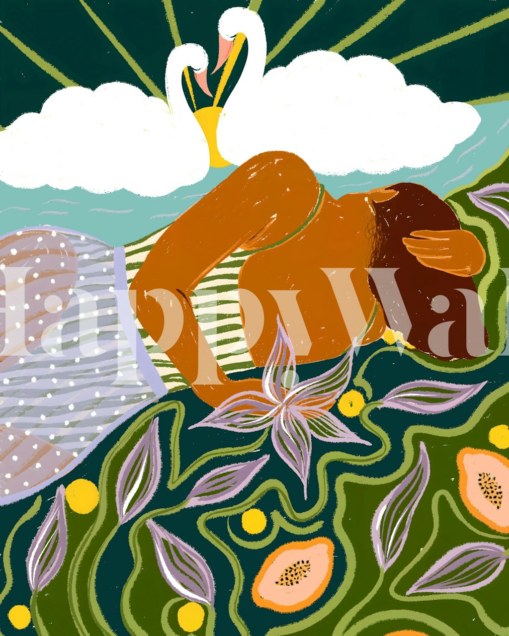 The Dreamer And Swan Clouds tapet i et rum