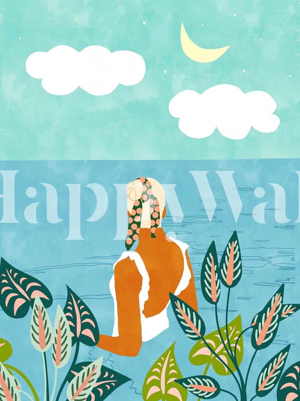 Une femme profitant de la nature dans un design de papier peint coloré