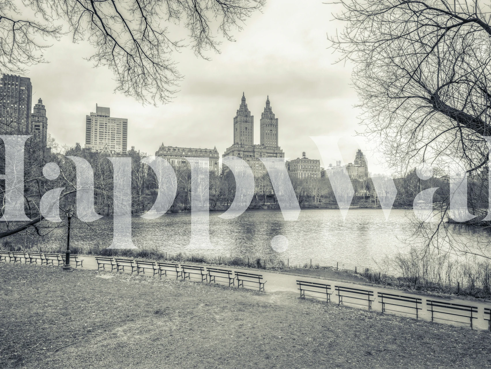 Historic skyline wallpaper in a room