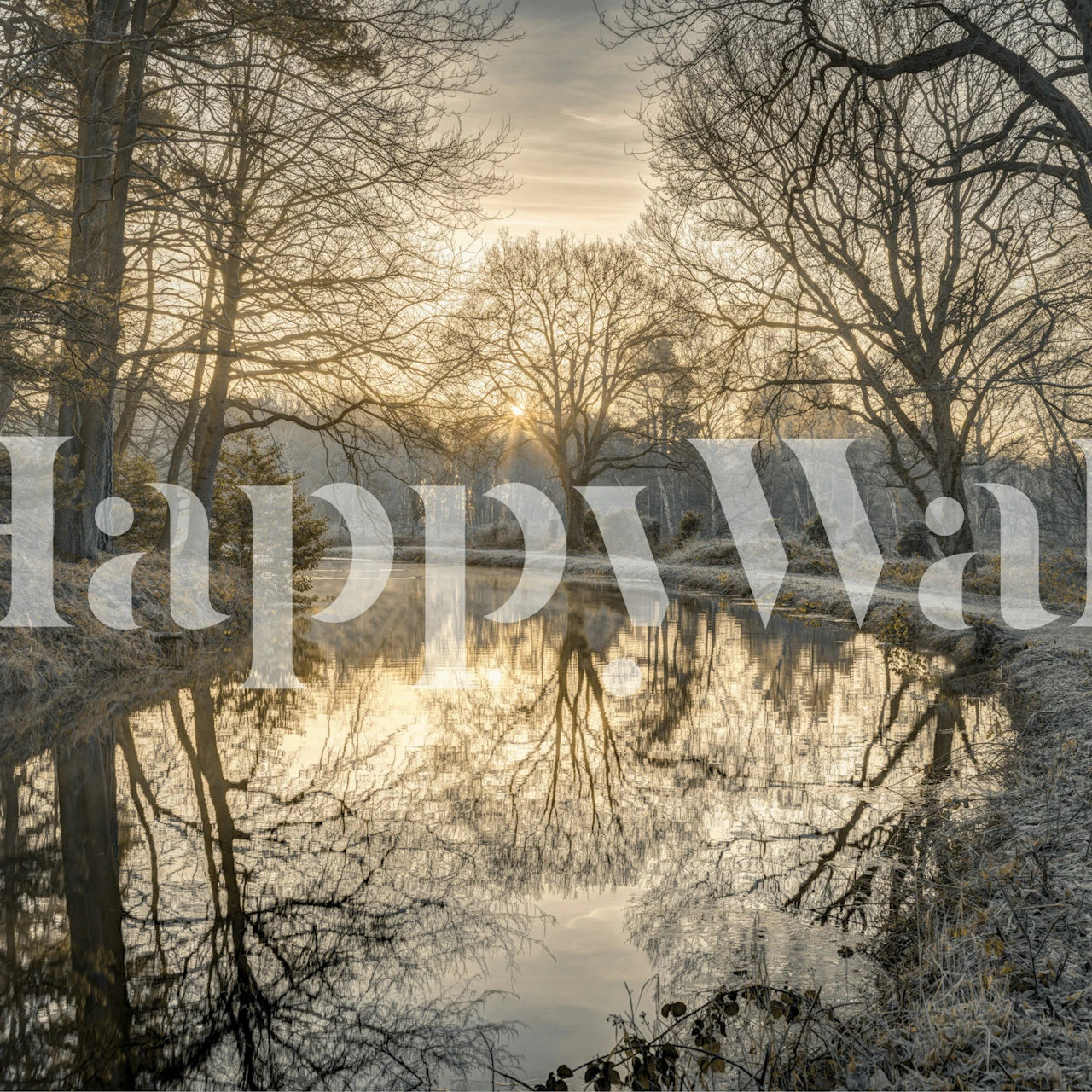 Winter canal wallpaper in a cozy setting