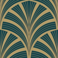 Art Deco Palm Frond - Deep Teal & Gold papel de parede