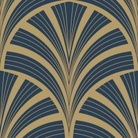Art Deco Palm Frond - Blue Wing Teal & Gold papel de parede