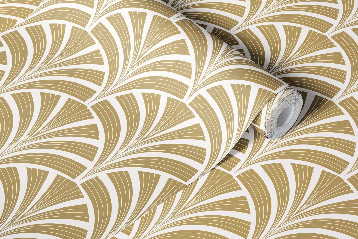 Art Deco Palm Frond - Gold & White wallpaper roll