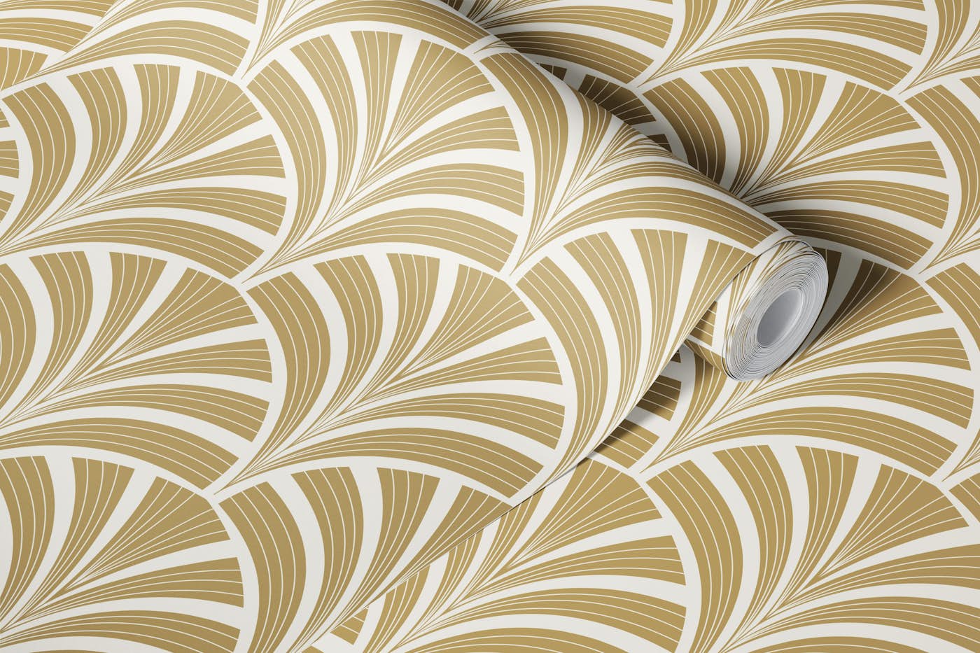 Art Deco Palm Frond - Cream & Gold wallpaper roll