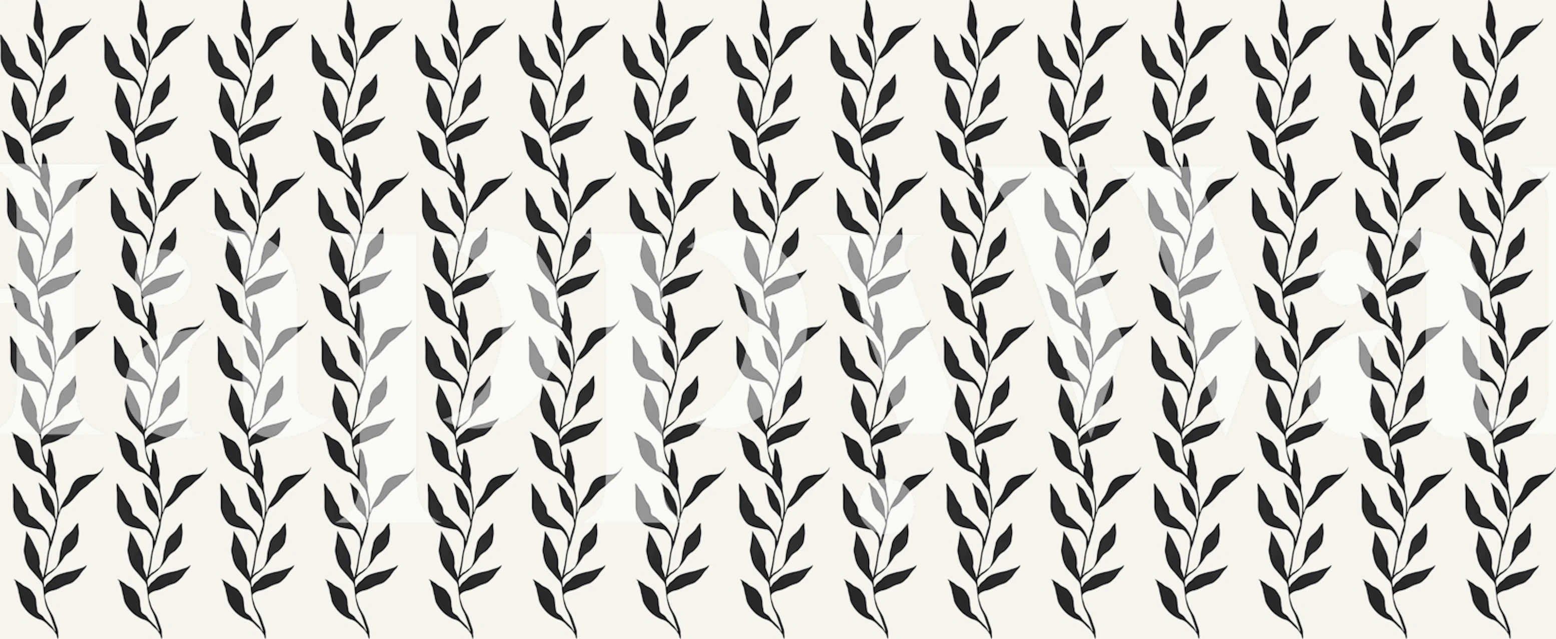 Monochrome leaf pattern on beige background wallpaper