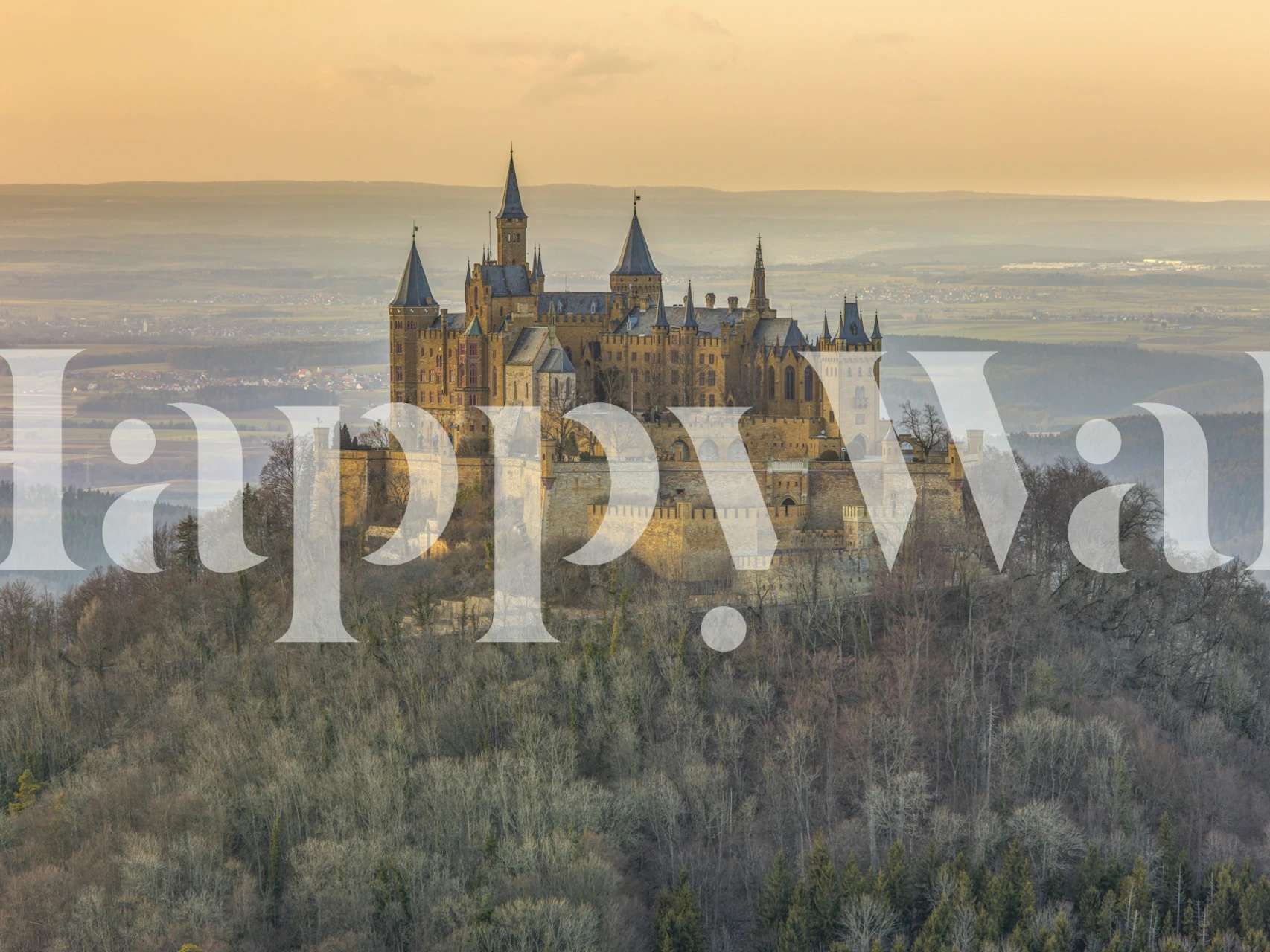 Ancient Fortress Vista behang in een kamer