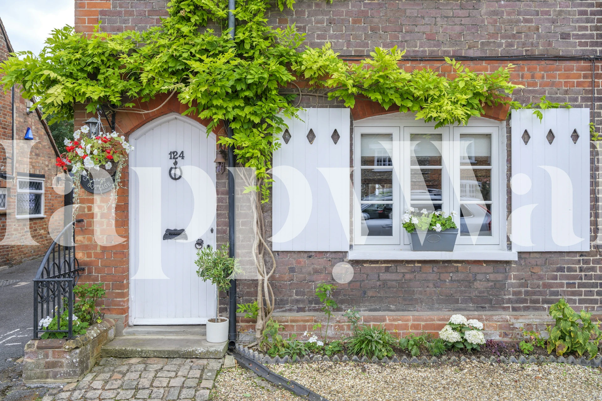 Green floral vines on white cottage wallpaper