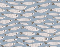 Sardines Swimming Vintage Fish - Grey Blue tapetit