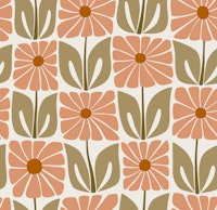 groovy flower tiles - sage and tan tapety