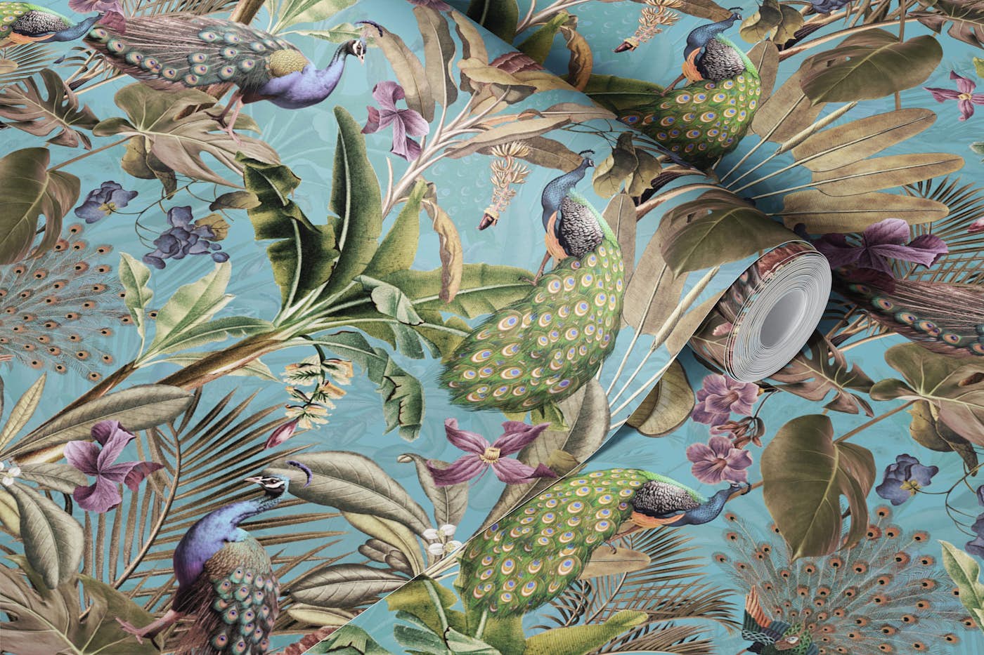 Tropical Peacock Vintage Paradise wallpaper roll