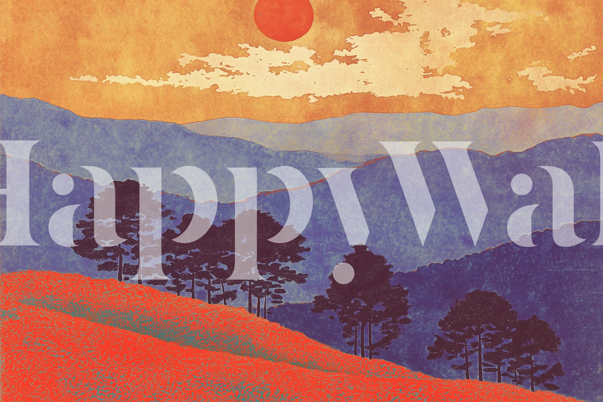 Sunset Over Mountain Serenity wallpaper in a room