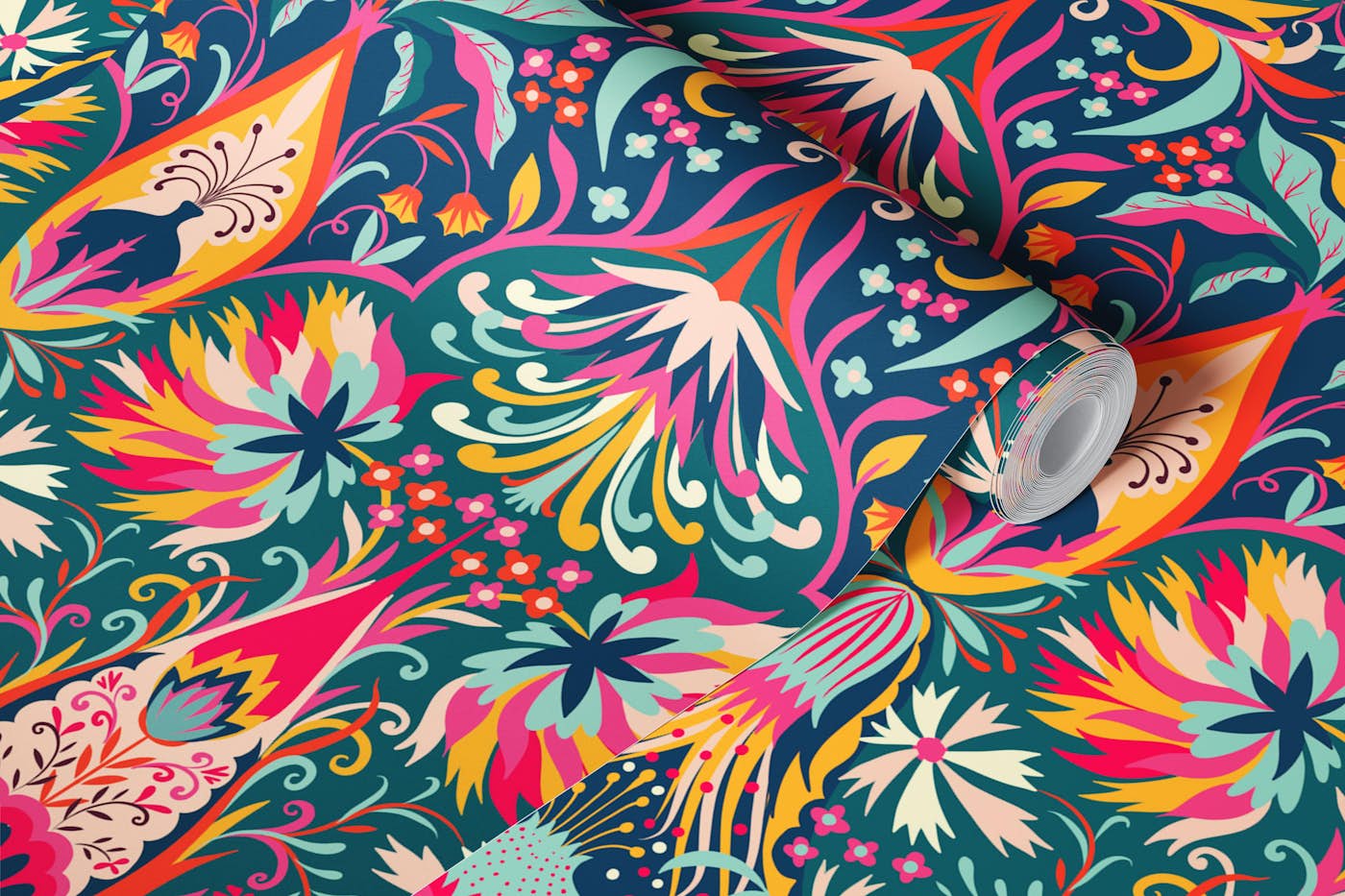 Paradise paisley damask medium wallpaper roll