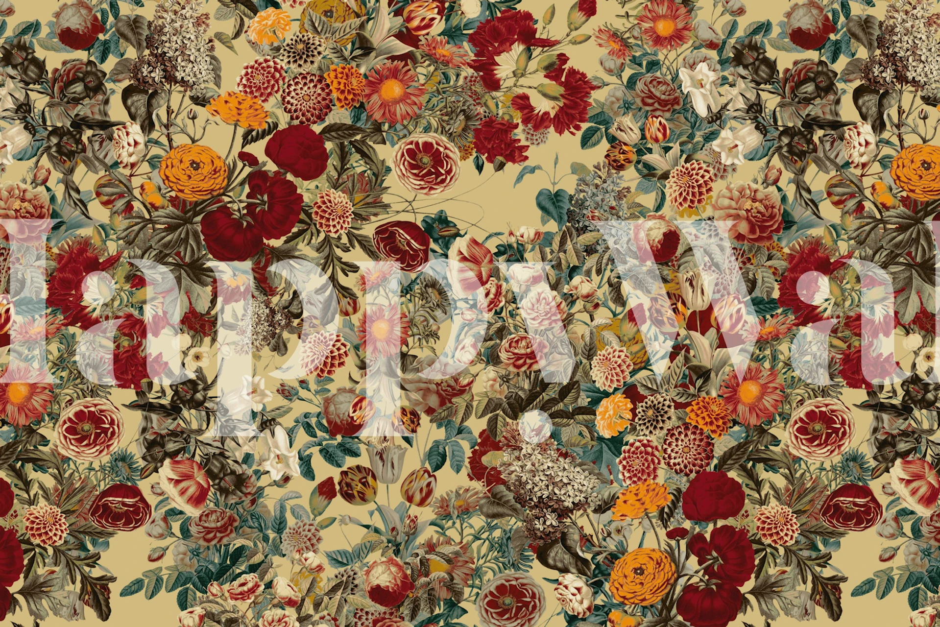 Historic Botanical Beauty floral wallpaper in room