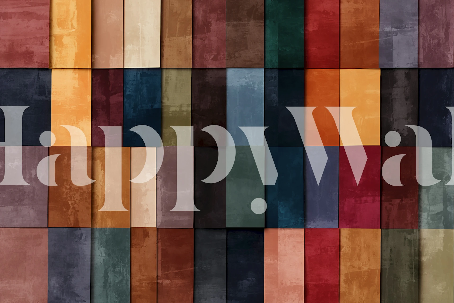 Design de papel de parede Rustic Colorful Grid em um quarto