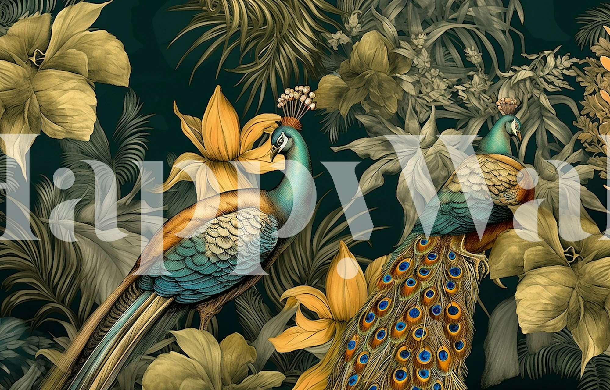 Elegant peacock design wallpaper in a room