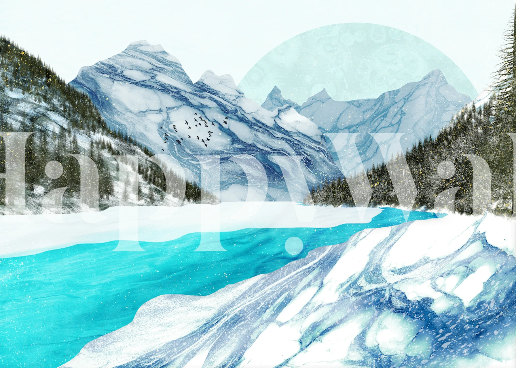 Mountain landscape with blue river and icy mountains wallpaper