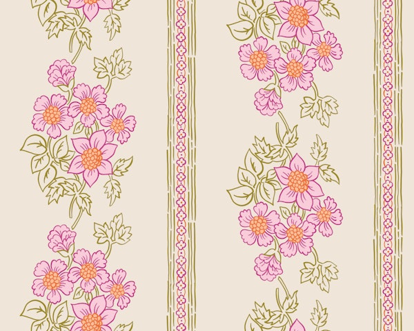 Spring folk floral stripe pink