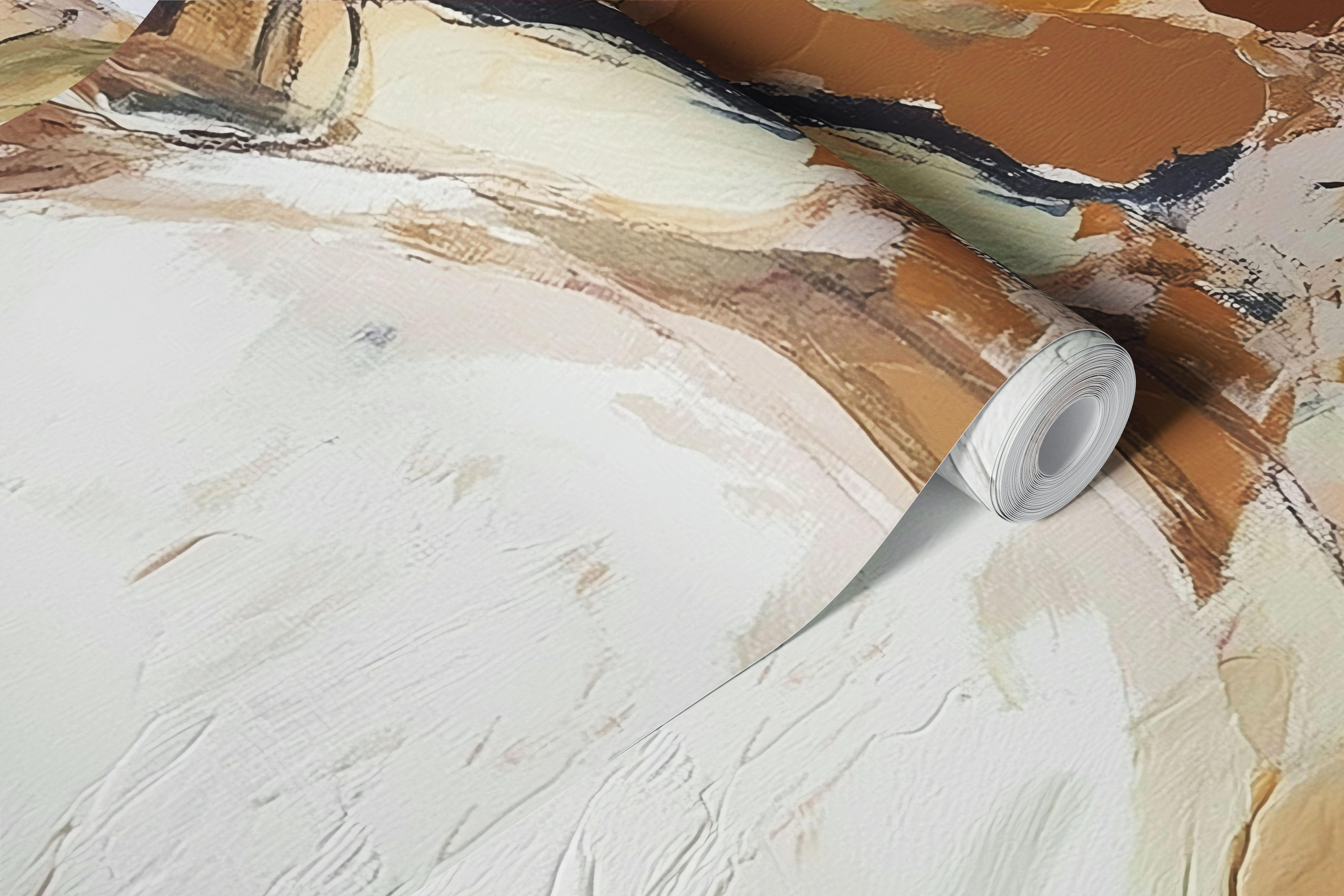 Abstract landscape in earthy tones, beige and brown wallpaper