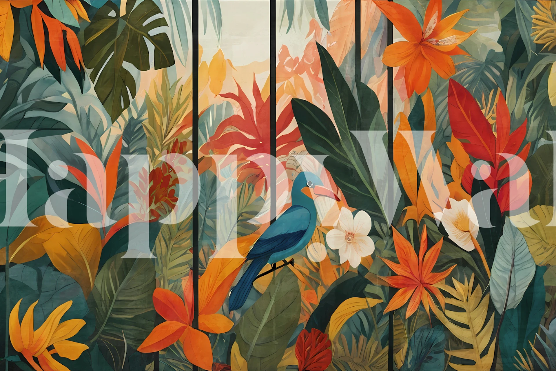 Papel de parede Exotic Bird Oasis em um quarto