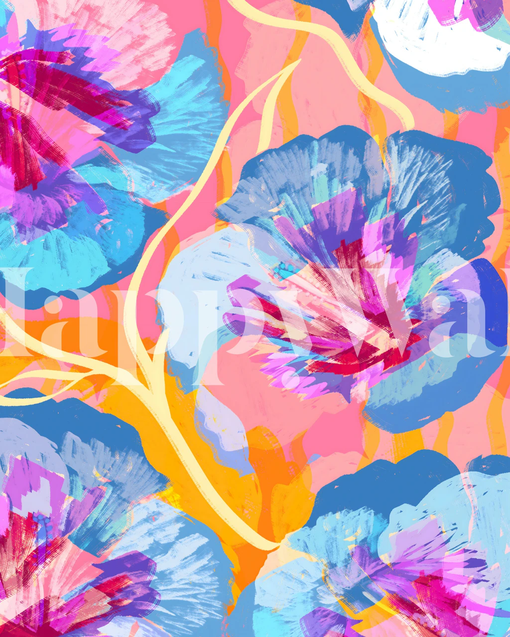 Vibrant floral wallpaper in a room