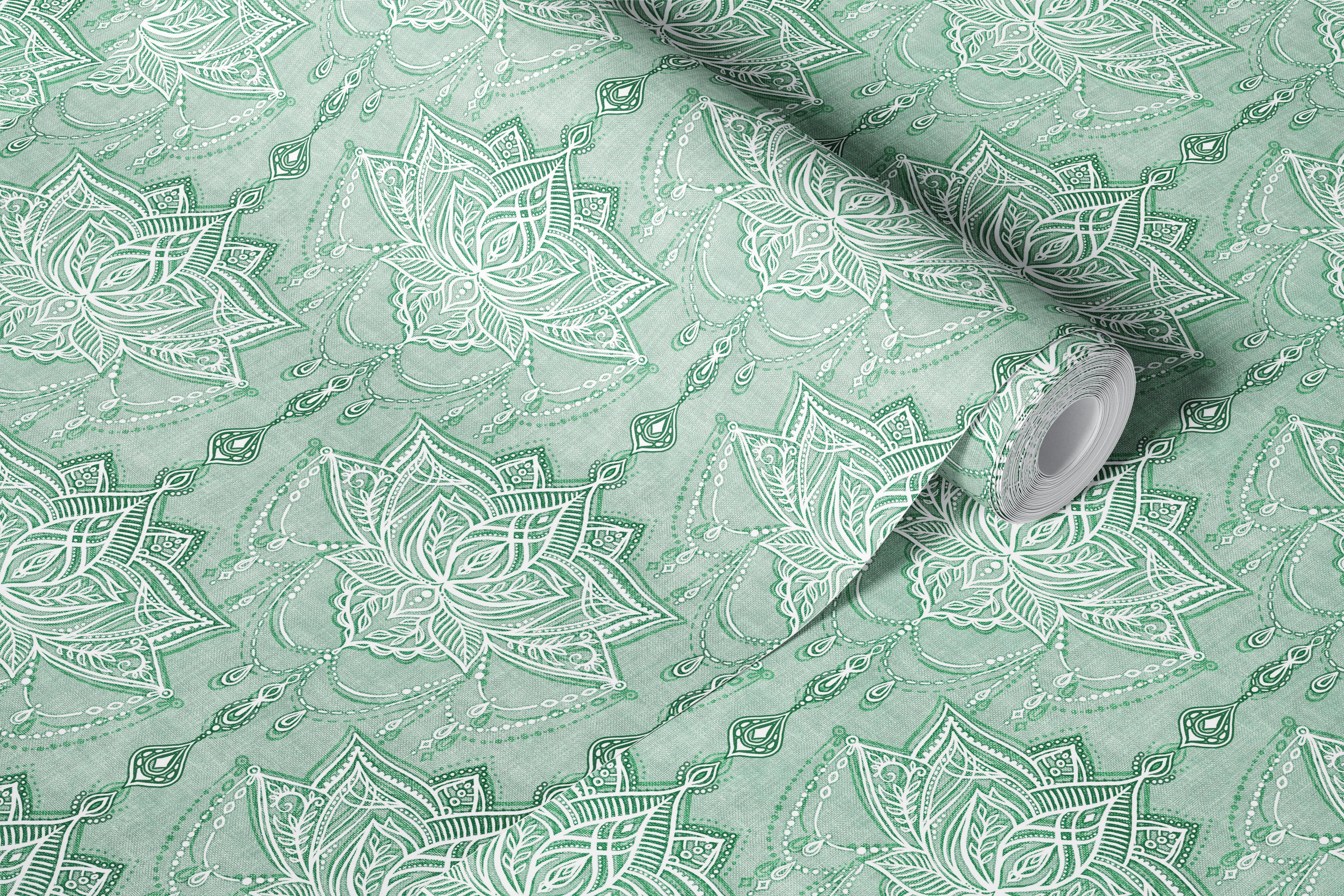 Pastel Sage Green Art Deco Beaded Drop tapetti huoneessa