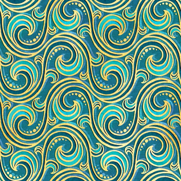 Mermaid Rococo Stylized Ocean Waves Teal