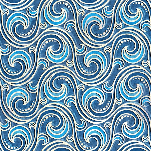 Mermaid Rococo Stylized Ocean Waves Blue