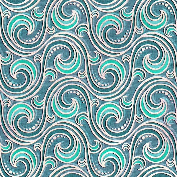 Seafoam Teal Mermaid Rococo Stylized Waves