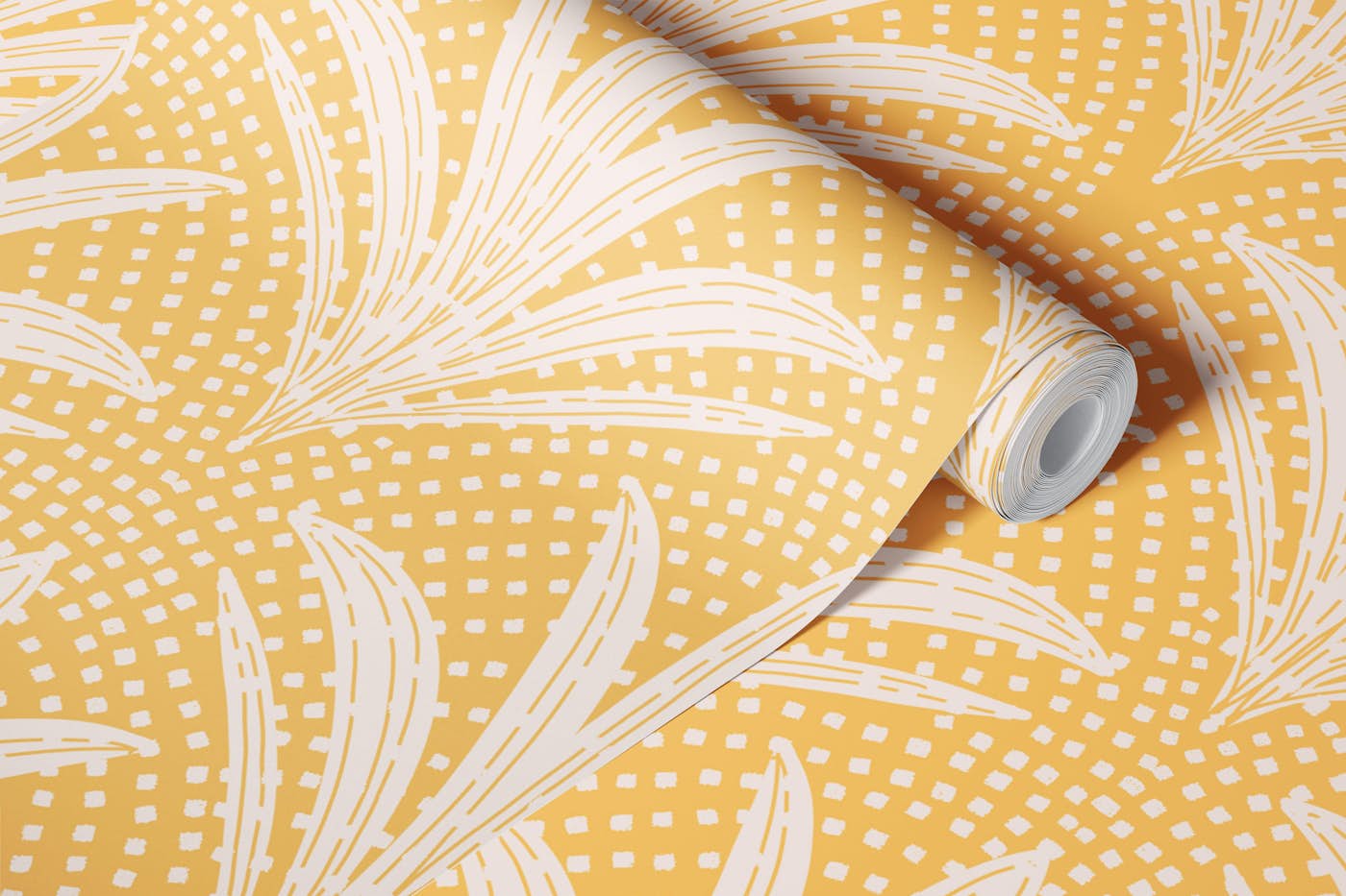 Boho Rustic Palm Radiance Golden Ochre wallpaper roll