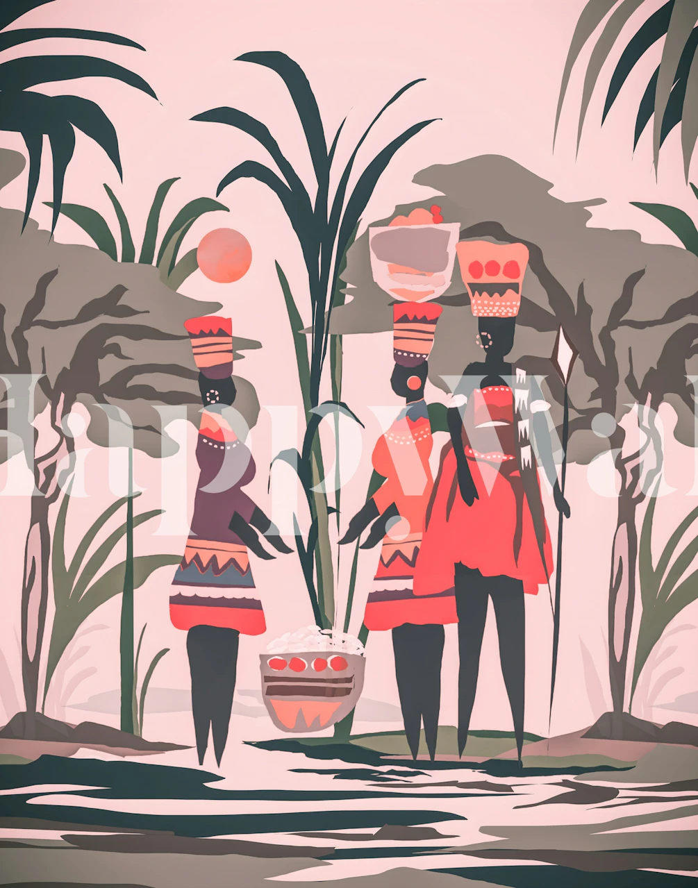 Vibrant tribal wallpaper in a room setting