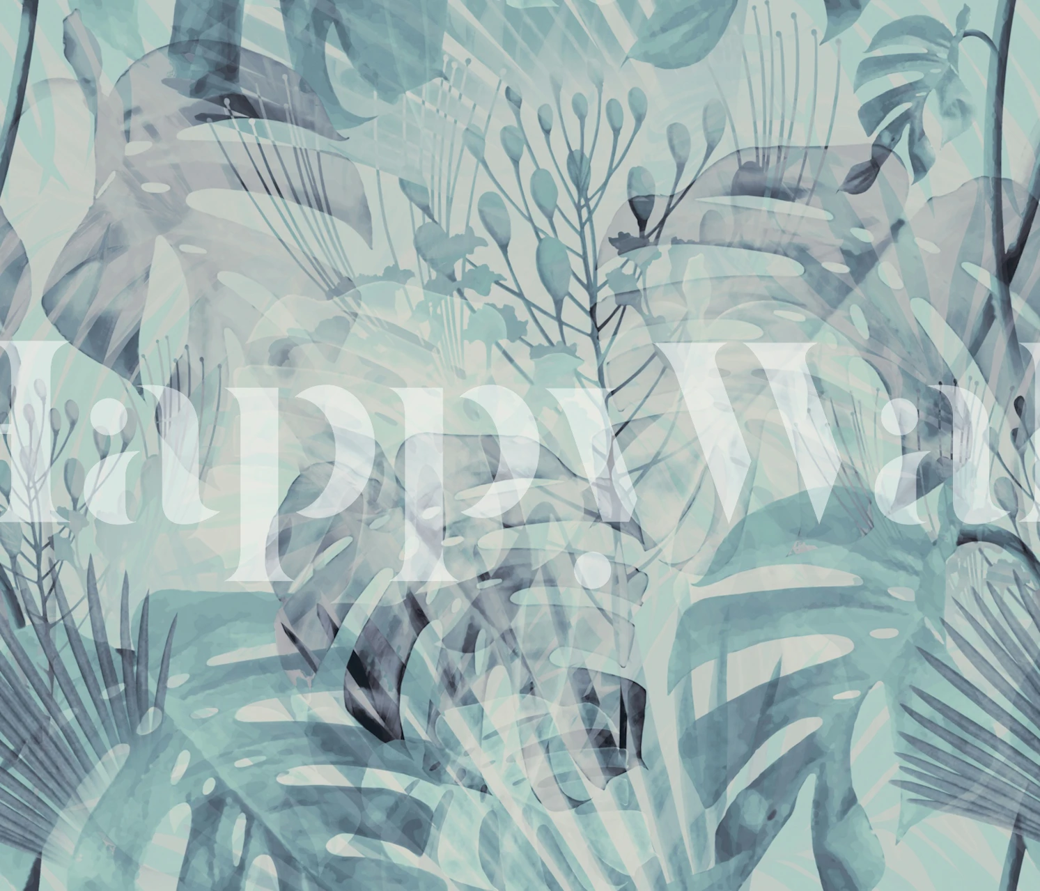 Tropical Monstera leaves in gray and aqua colors wallpaper