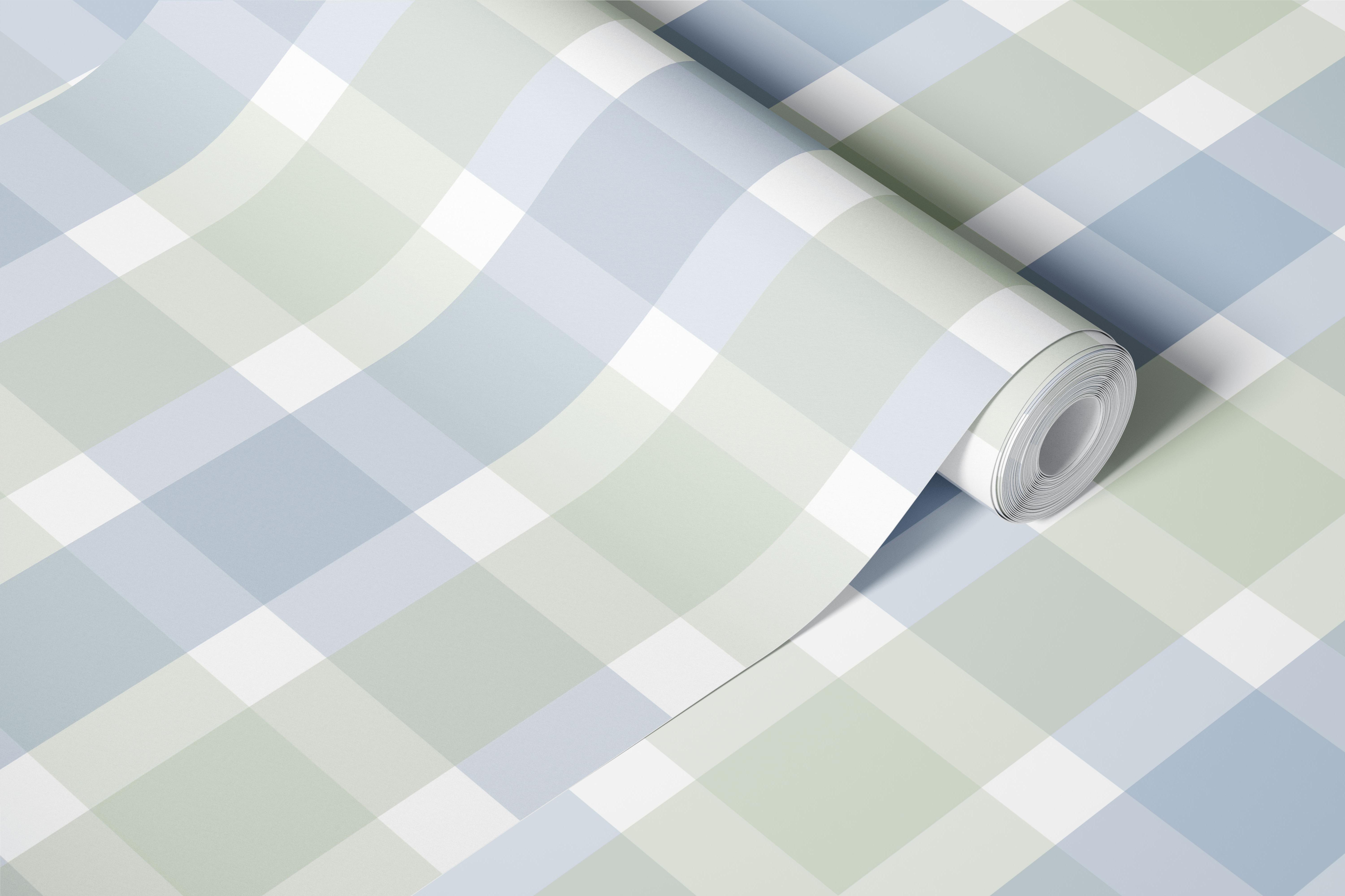Sage green and powder blue plaid pattern wallpaper